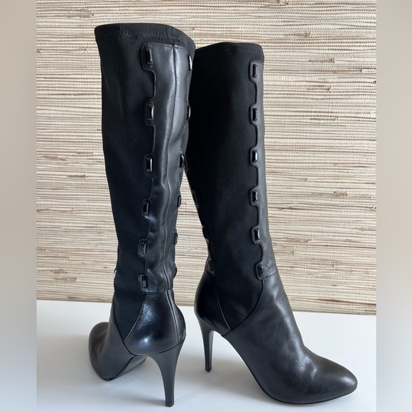 Y2K B Makowsky Jeweled Stretch Leather Knee High Black Vintage Boots Womens 8.5 - Picture 6 of 17